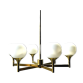 Italian chandelier brass and opalescent white ball