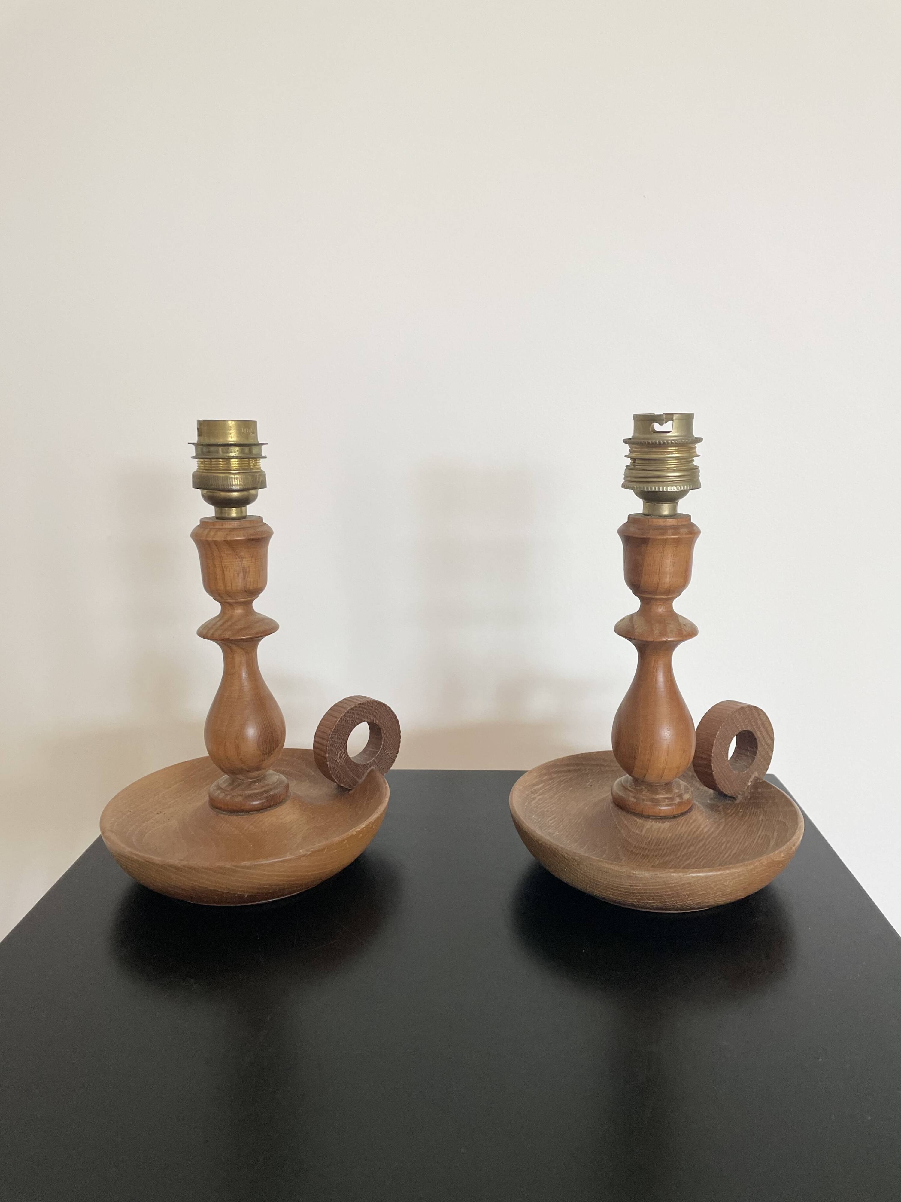 Pair of turned wooden lamp bases from the 60s