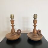 Pair of turned wooden lamp bases from the 60s
