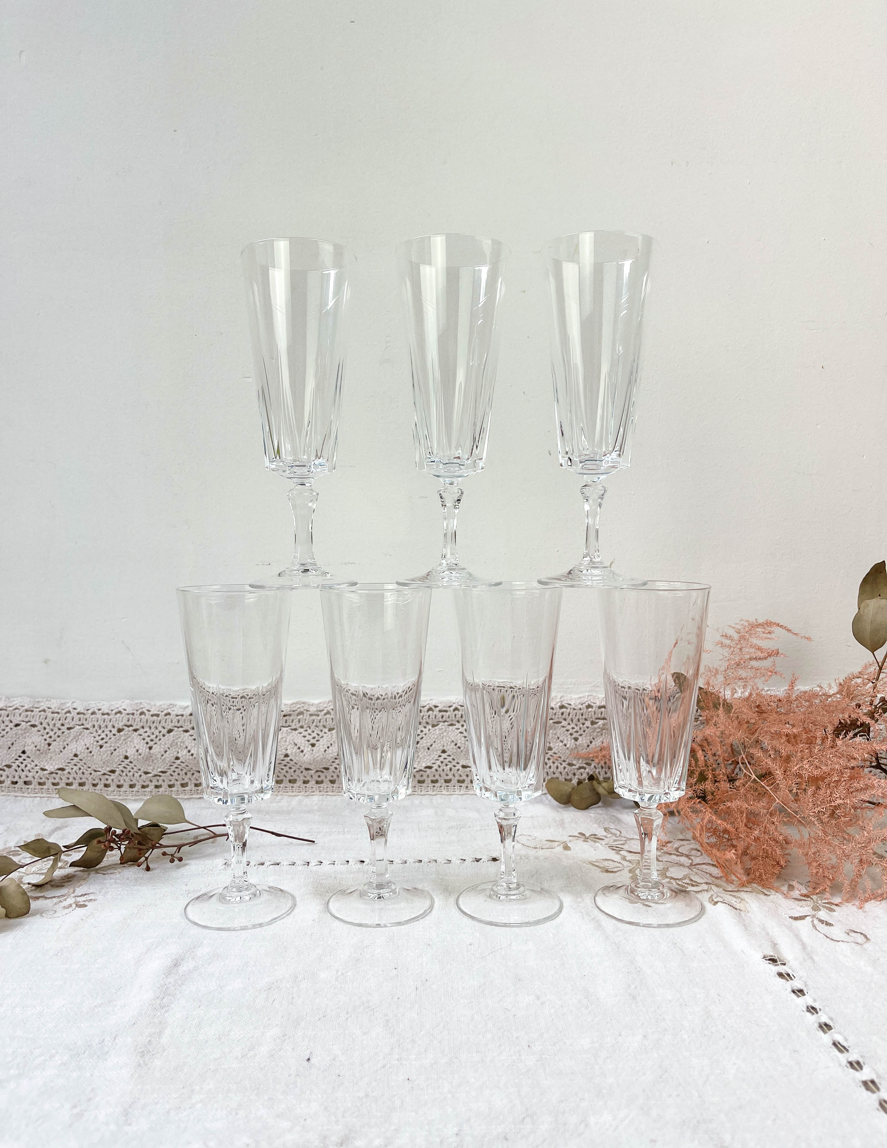 7 Champagne flutes Cristal D'Arques model "VERSAILLES"