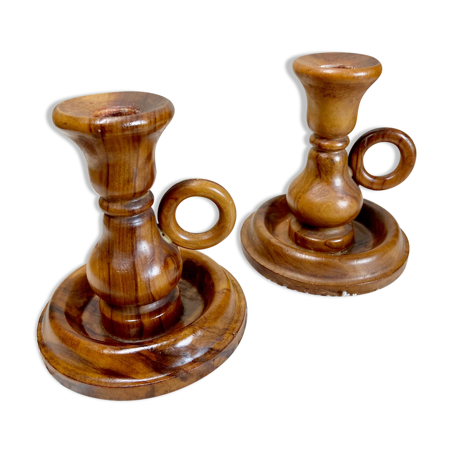 Set of 2 olive wood candle holders