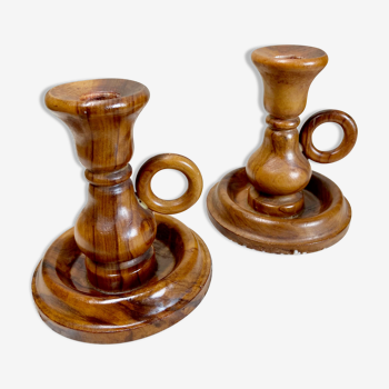 Set of 2 candle holders in olive wood