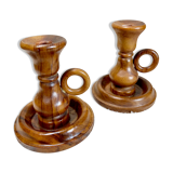 Ensemble de 2 bougeoirs en bois d'olivier