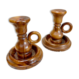 Set of 2 candle holders in olive wood