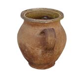 Cruche ancienne française en terre cuite à intérieur émaillé jaune