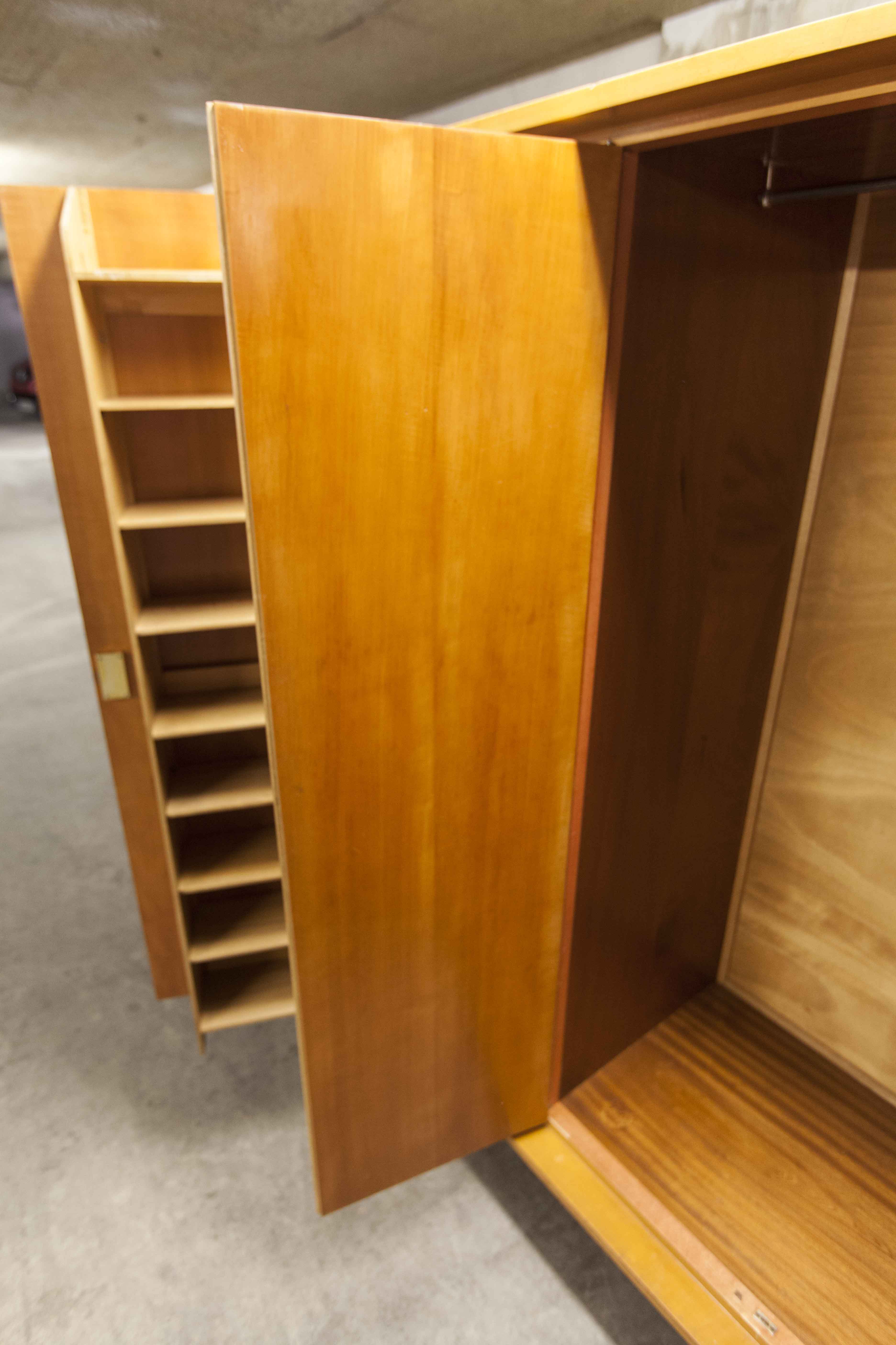Scandinavian wardrobe 1960 honey color 4 doors L 205 cm