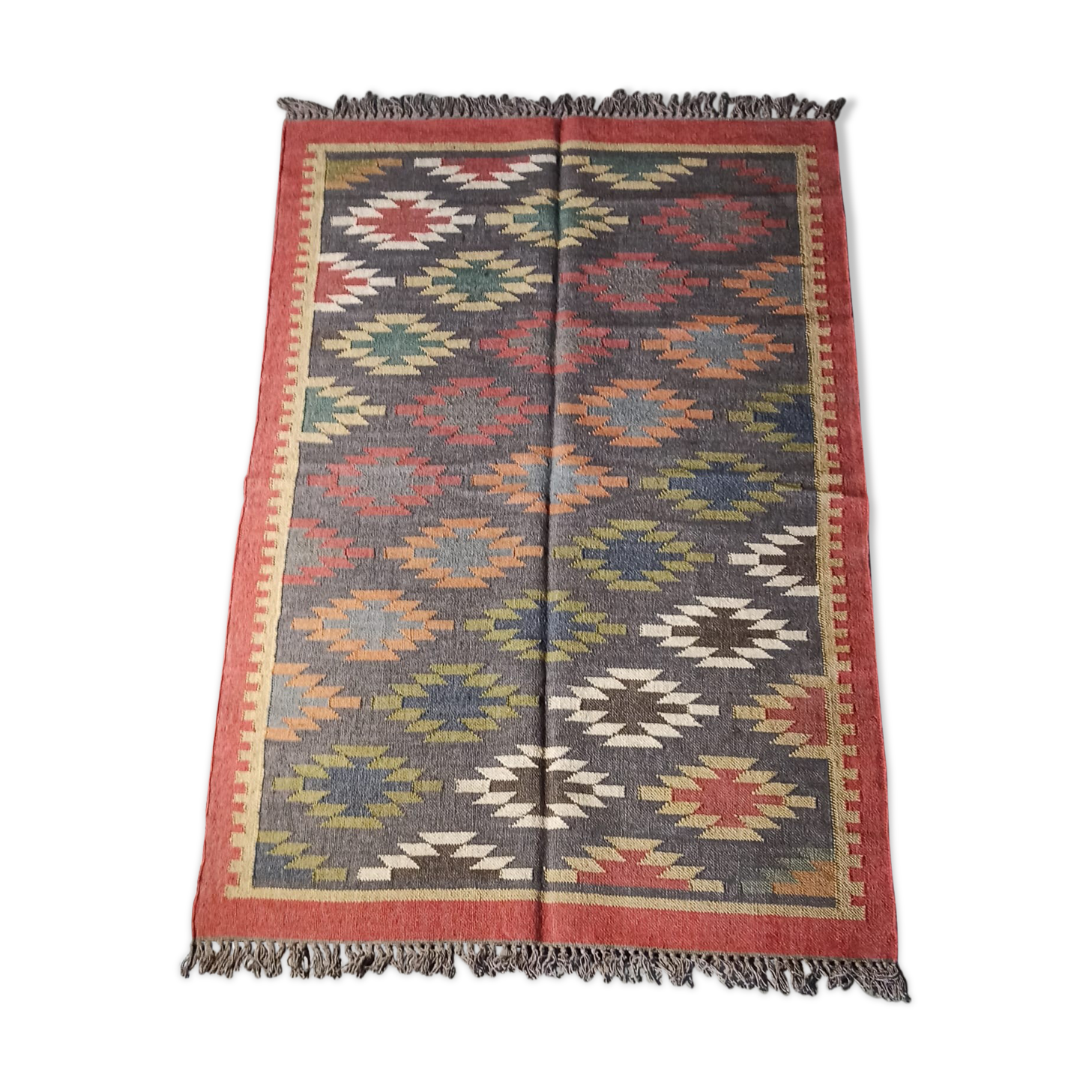 Kilim carpet in burlap and cotton - 120cm x 180cm