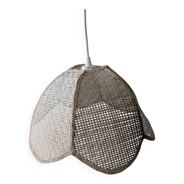 Suspension fleur en bambou tressé, années 70