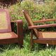 Pair of vintage rosewood and canning armchairs, Burma 1950
