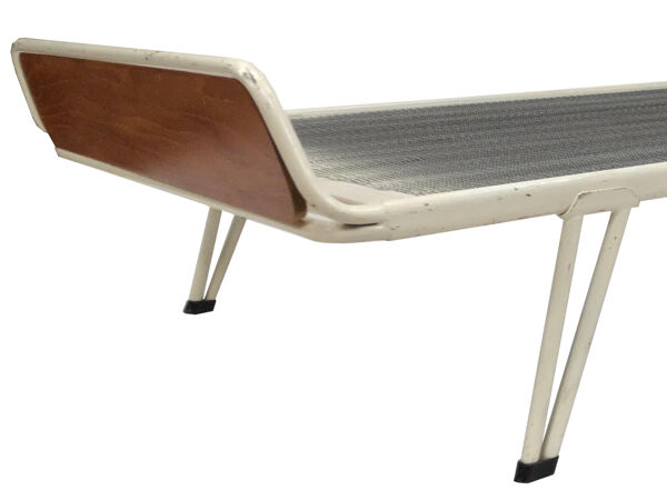 Méridienne Vintage En Teck Bois Métal Acier Piètement Épingle Pays Bas 60s