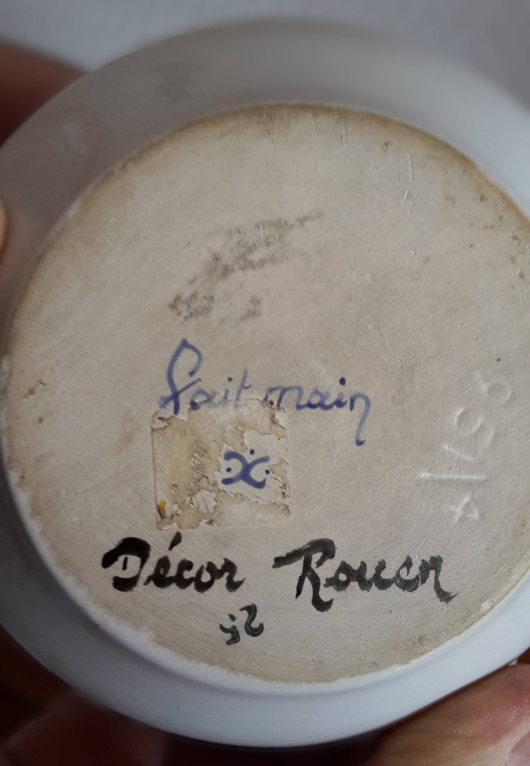 Hand-decorated earthenware candy dish "Old Rouen"