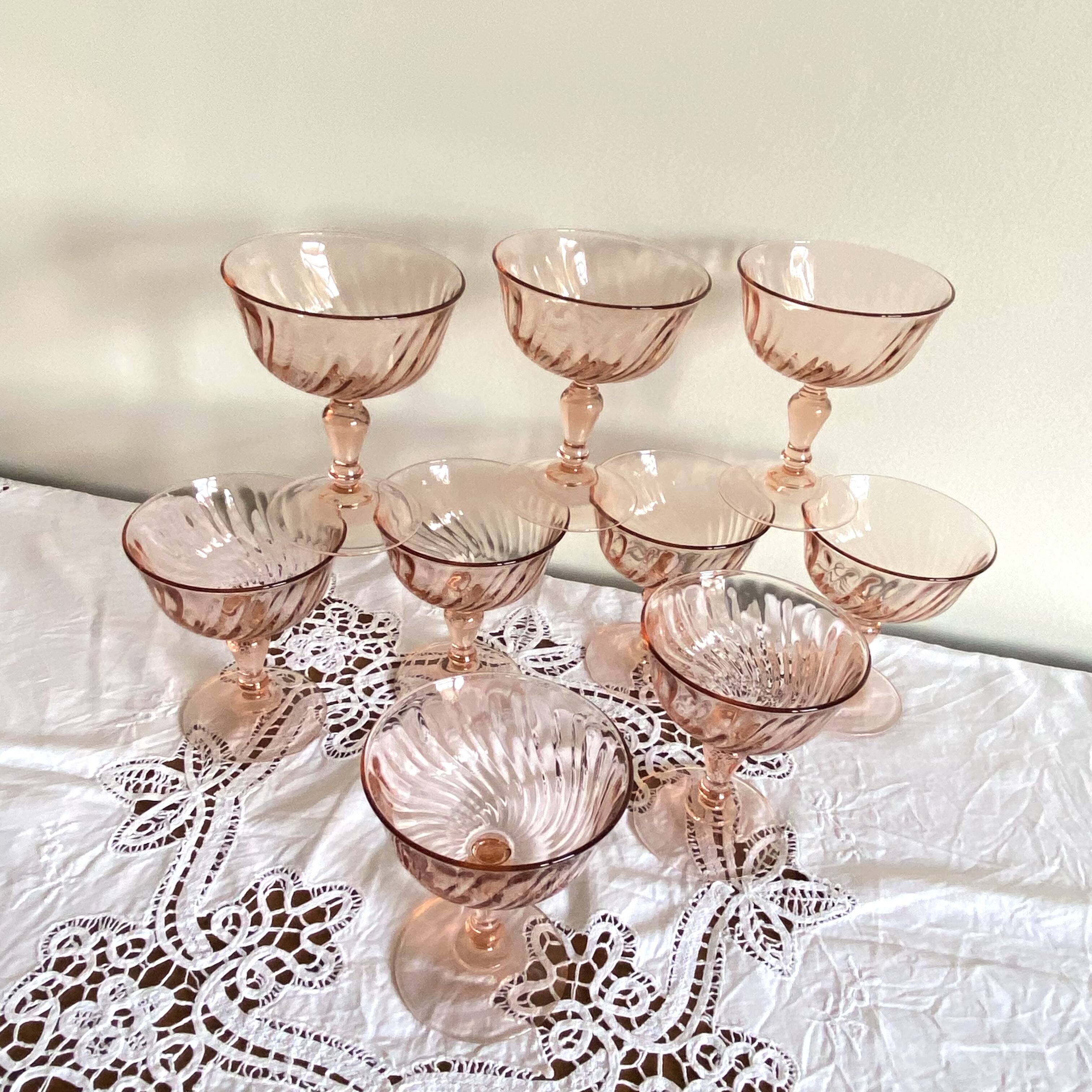 Set of 9 pink champagne coupe fruit coupe Rosaline Luminarc glasses