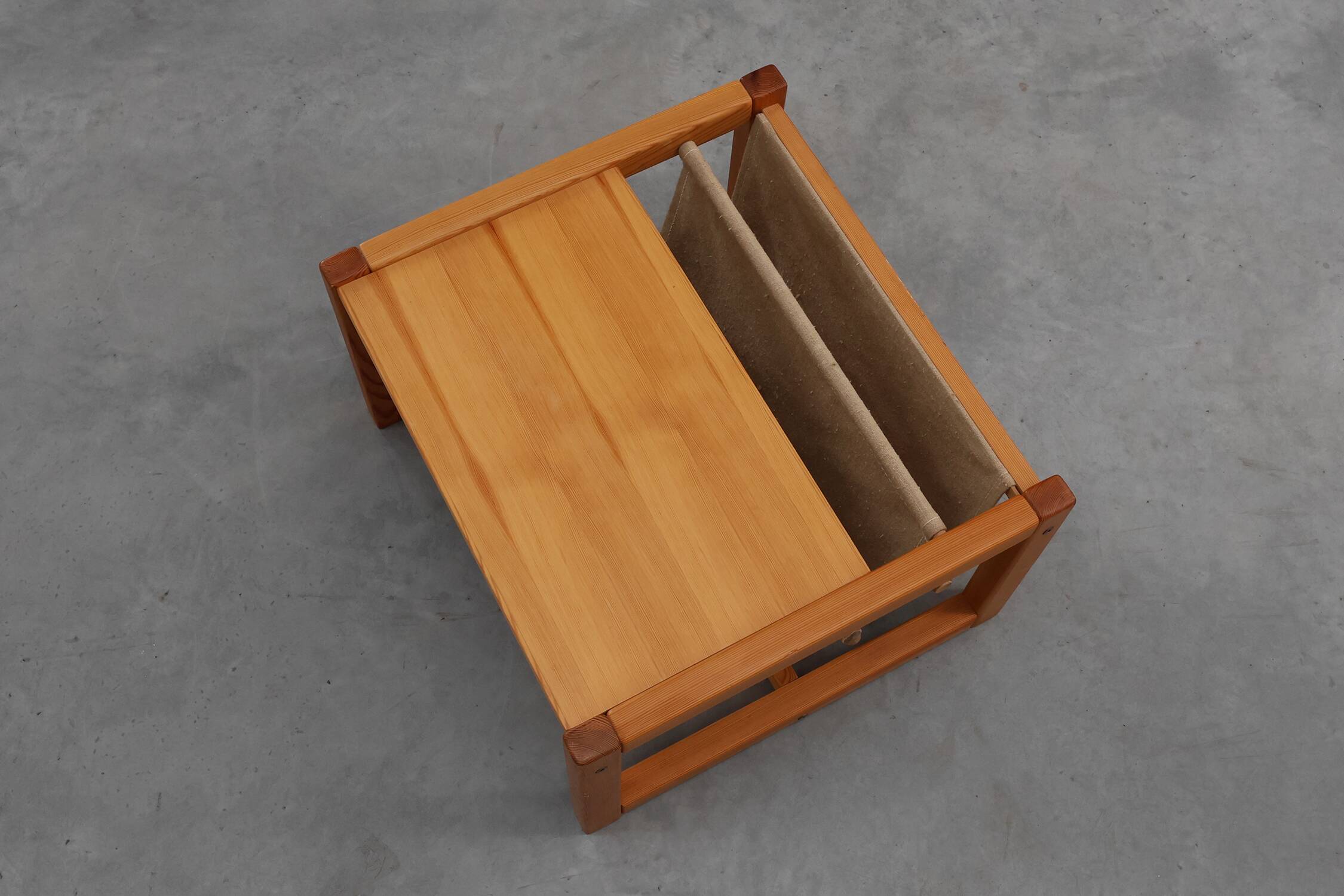 Pine and linen coffee table with magazine rack by Karin Möbring, Sweden