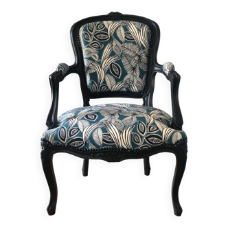 Fauteuil style Louis XV noir réfection complète mixte