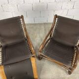 Vintage bamboo and leather armchairs from the 60s