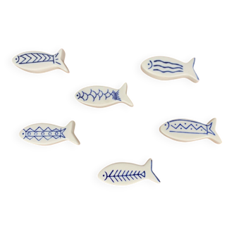 Set of 6 vintage ceramic fish-shaped knife holders