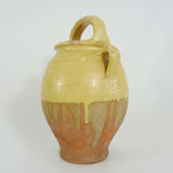 Ancienne cruche, chevrette, pichet à eau en grès jaune vernissé. Début XXème siècle