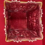 Barbotine flower pot with cyclamen floral decoration - Onnaing - Height 16 cm