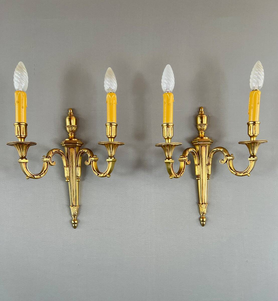 Pair of Gilt Bronze Wall Sconces, Louis XVI Style, 20th Century