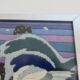 Futuristic tapestry, made of wool, framed, seagulls, ocean, fish, 1970.
