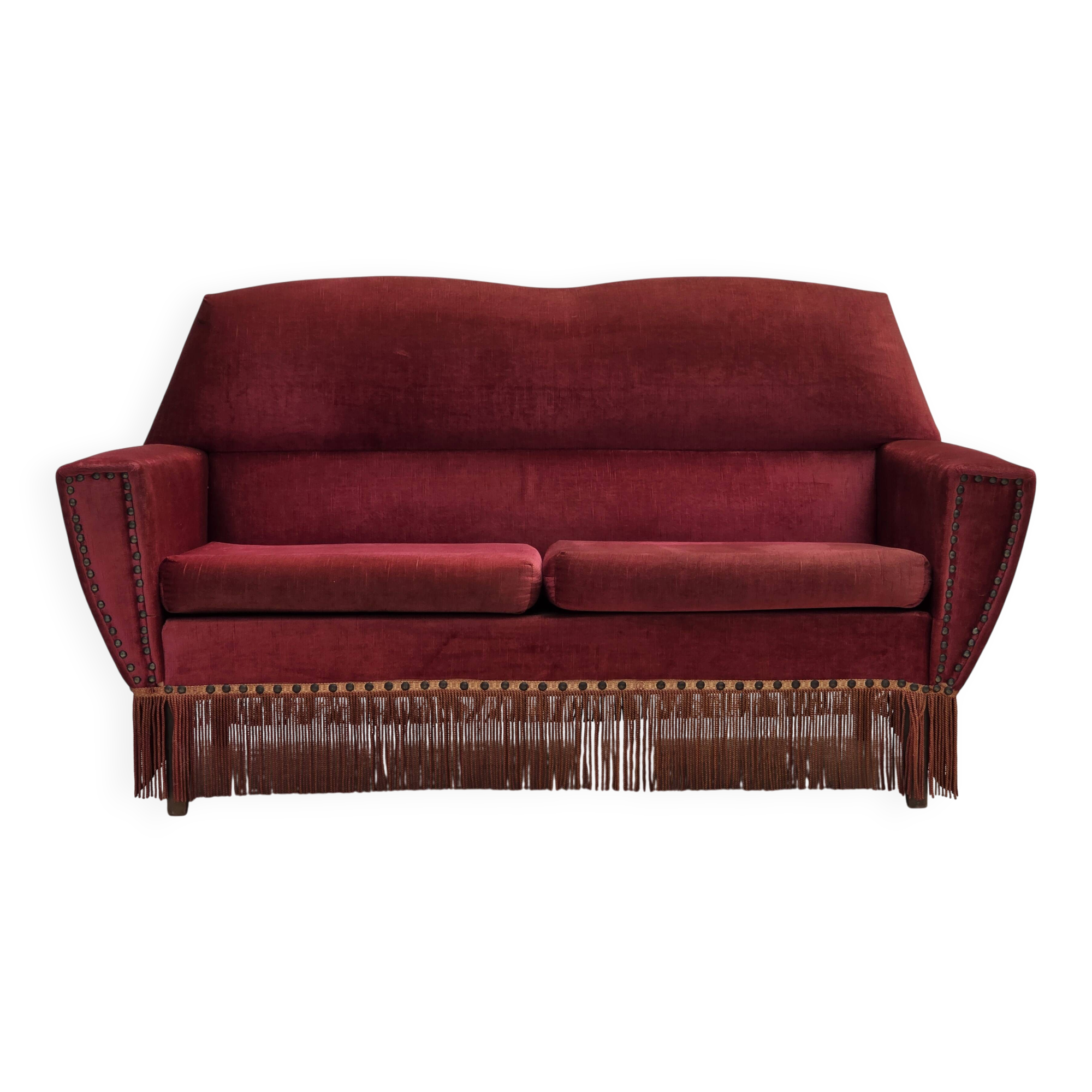 1970s, Danish 2-seater sofa, red furniture velour.