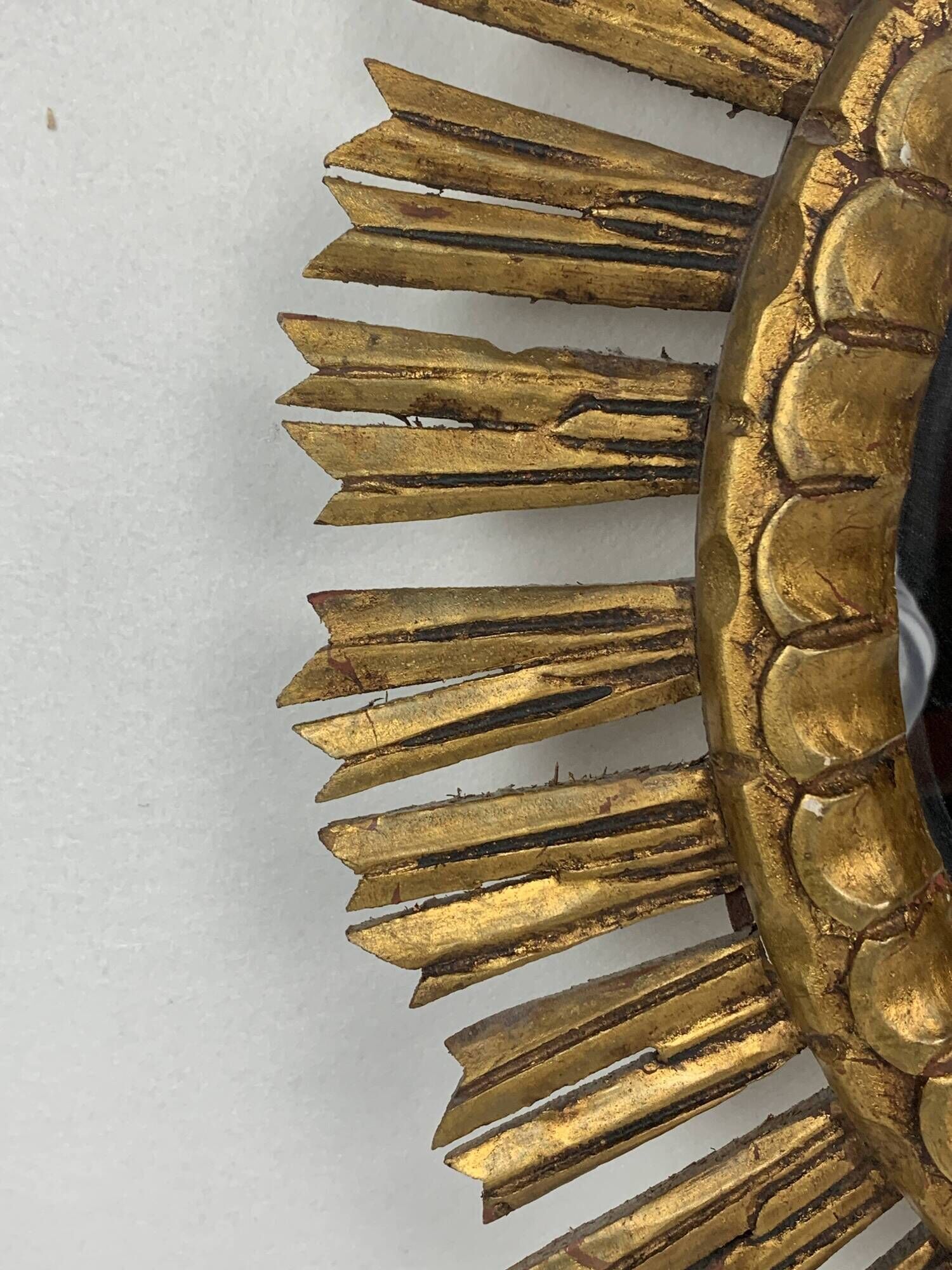 Large midcentury Spanish gold gilt wood sun or sunburst mirror, 1950s