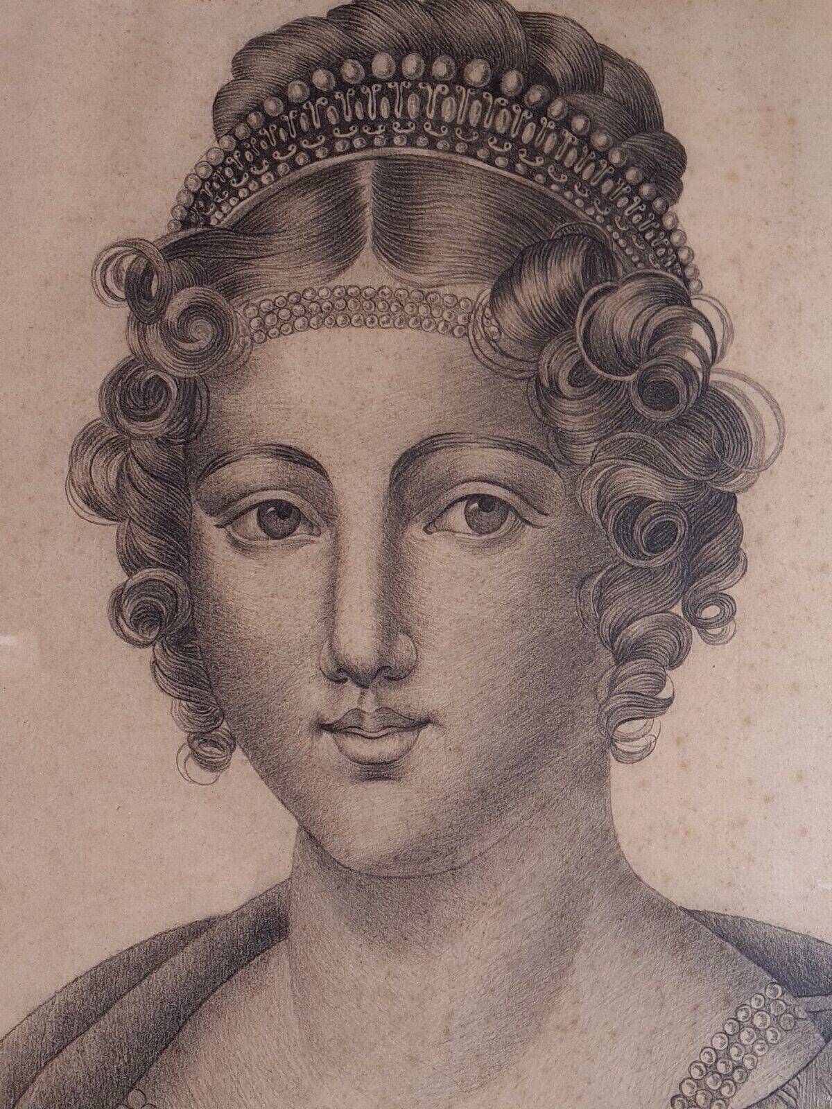 Portrait of a young woman The large ornament drawing signed circa 1800-1830 57x46 cm SB