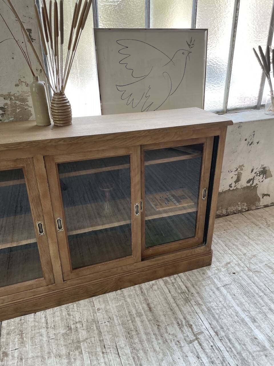 Oak sideboard with glass doors
