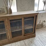 Enfilade meuble de métier chêne portes vitrées