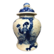 Chinese porcelain blue/white crackle jar 19th century? Court lady