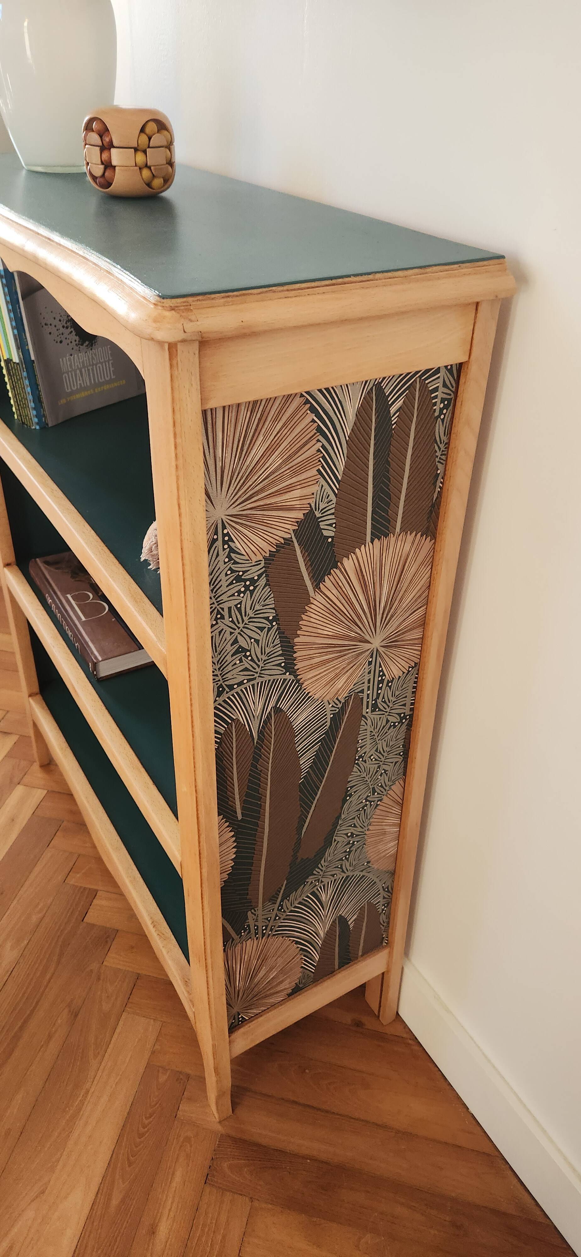 Renovated green cedar wood bookshelf