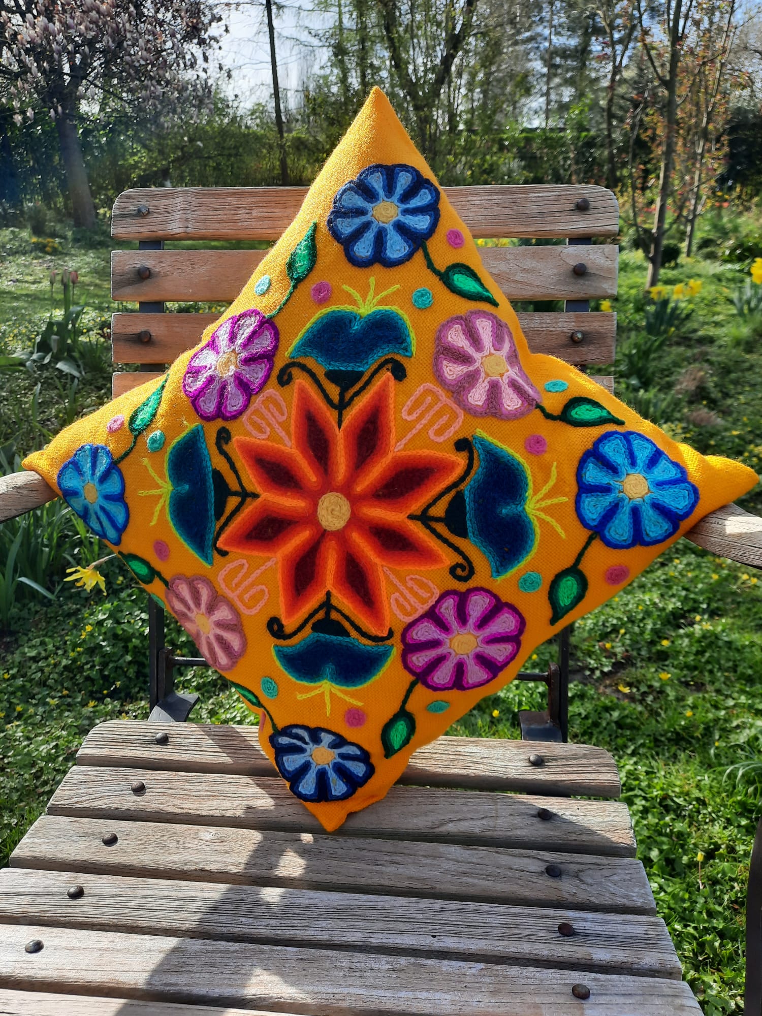 Yellow Peruvian cushion cover