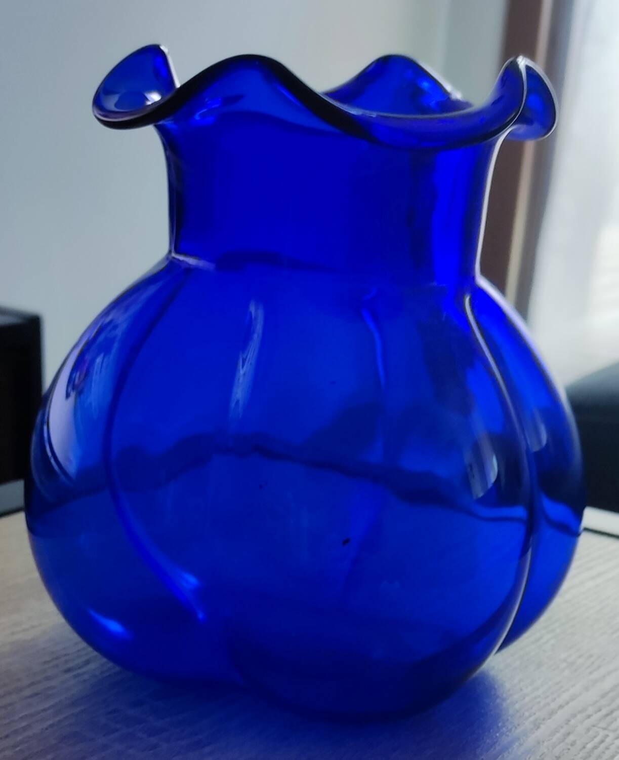 Vintage blue glass melon vase