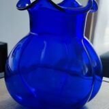 Vintage blue glass melon vase