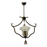 Suspension lumineuse en laiton et verre de Murano années 1950