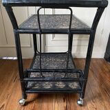 Black service in wood and rattan 70s