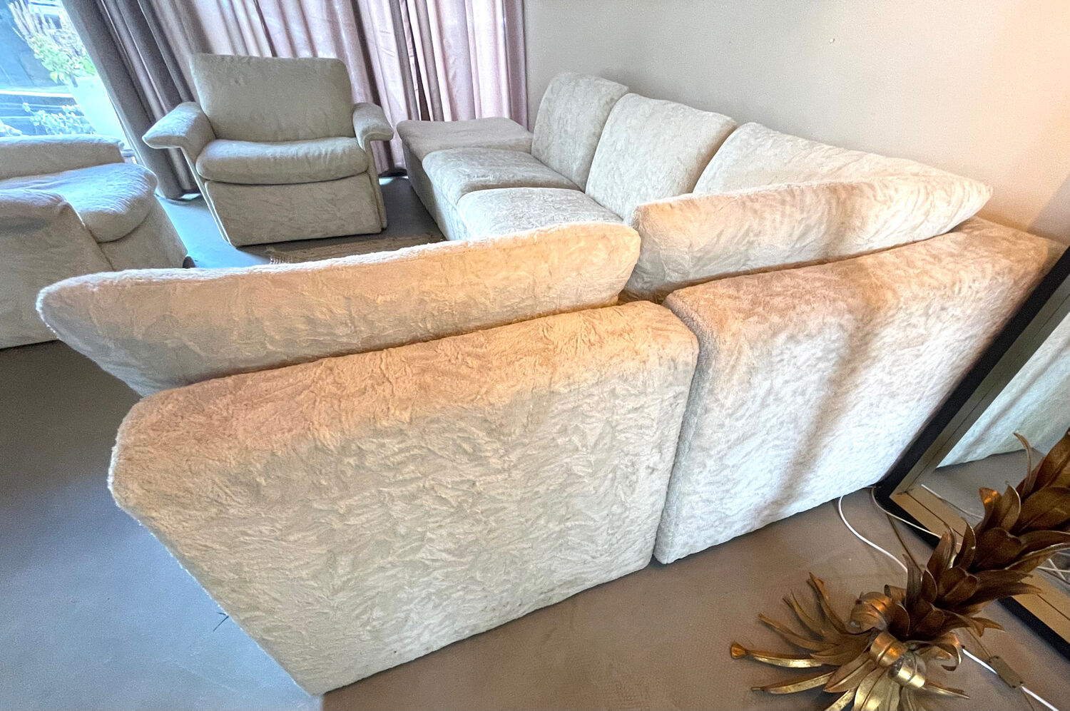 Modular corner sofa white pluche 7 elements