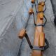 Scandinavian wall coat rack in wood and metal 8 hooks 60s 70s