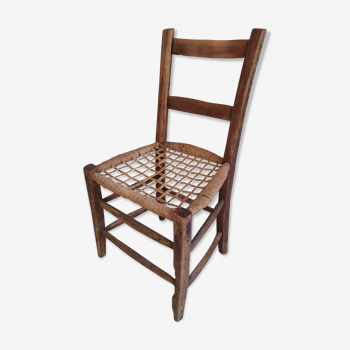 Chaise en bois rustique boheme artisanale corde tressée
