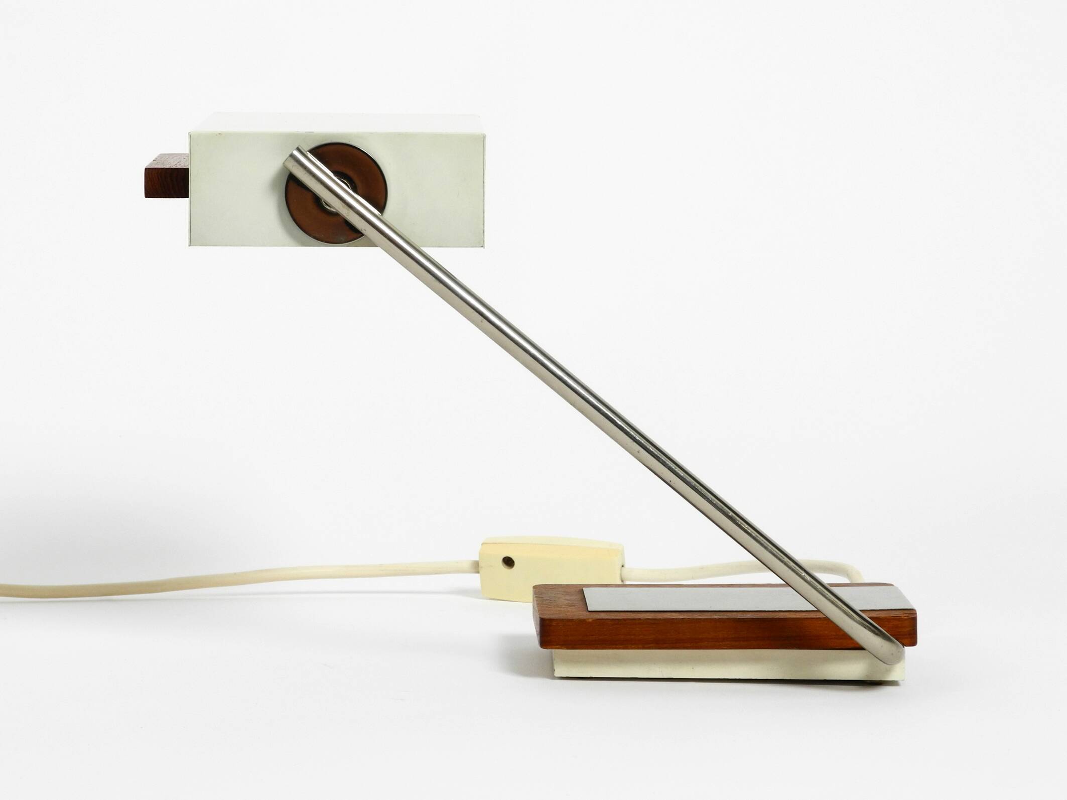 Rare original 1960s Kaiser Leuchten light metal teak table lamp