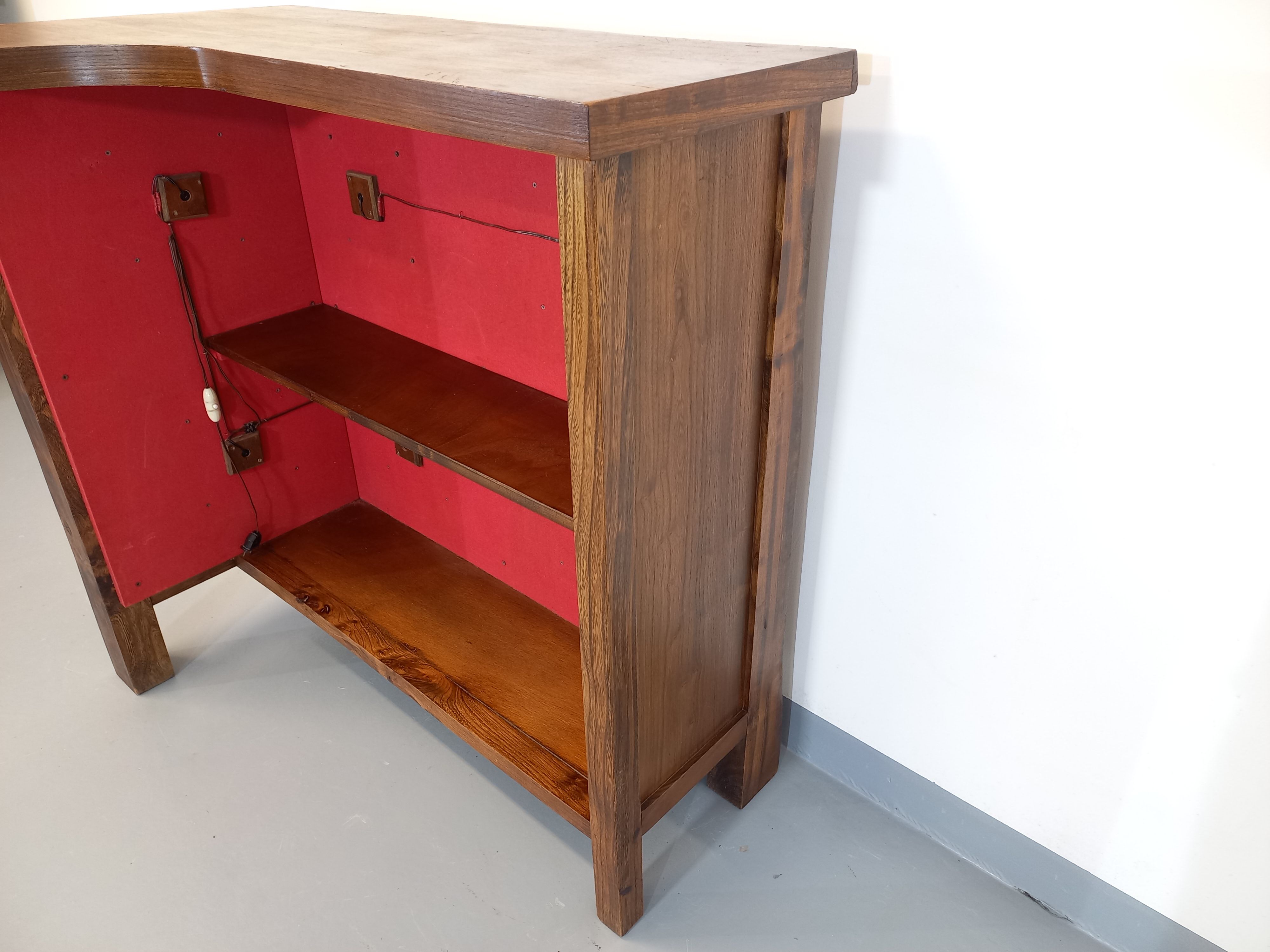 Bright brutalist bar furniture aranjou vintage from the 50s 60s in solid elm