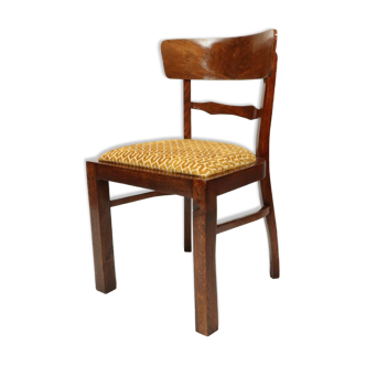 Art Deco chair in solid oak and golden yellow geometric fabric 1940