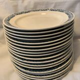 2 sets of 9 flat plates in art deco blue earthenware Longchamp Terre de Fer