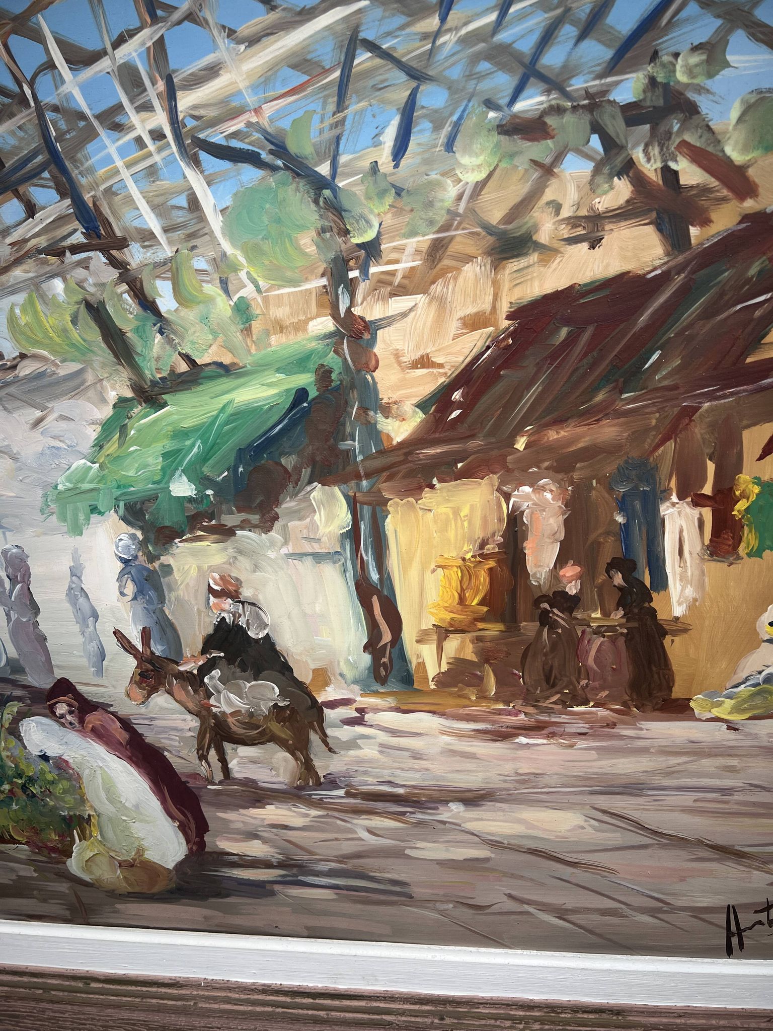 Tableau Huile-sur-Panneau , Le Marché oriental ou Souk signé Antoniazzi