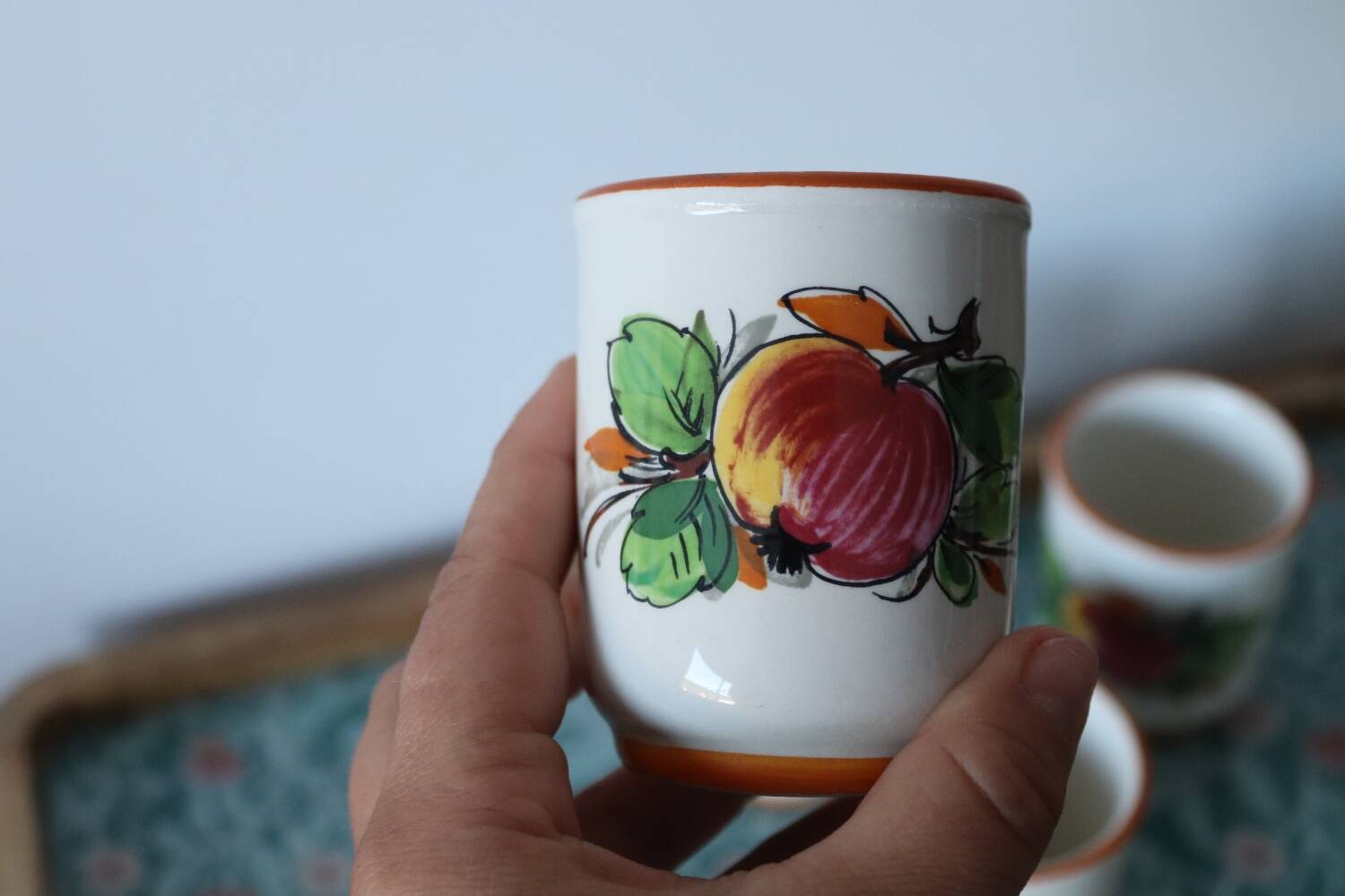 5 vintage painted apple coffee cups