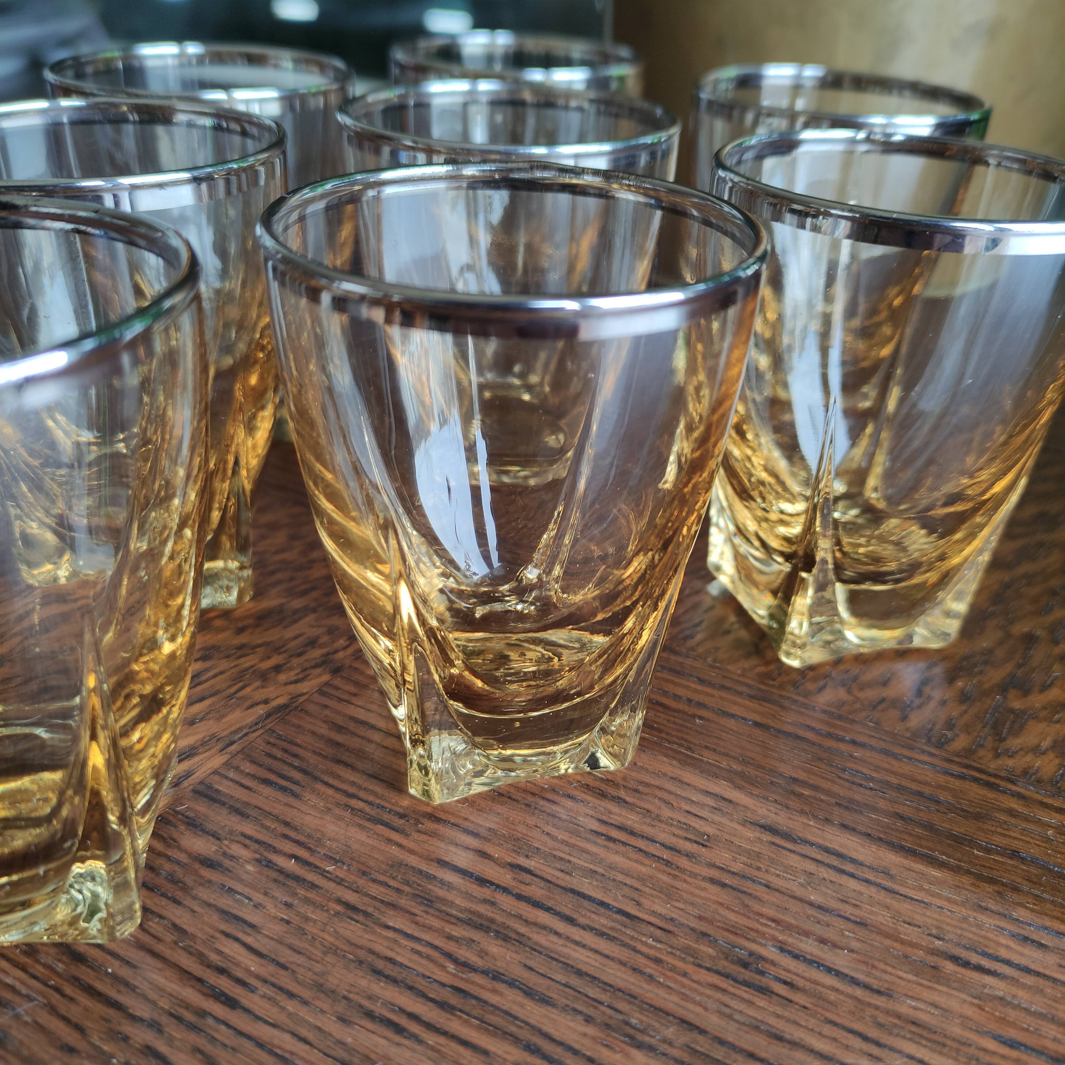 Set of 8 tinted glass shooter glasses with silvering