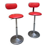 Pair of telescopic stools mirima skai red vintage 80s