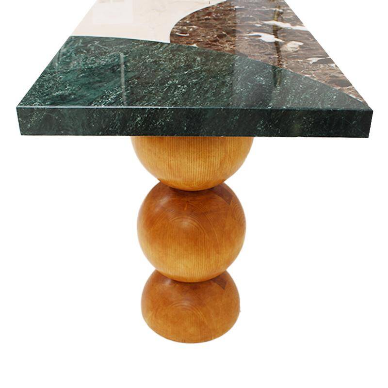 Italian Contemporary Marquetry Marble and Wood Legs Console Table by L.A. Studio