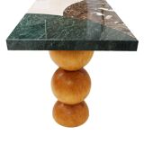 Italian Contemporary Marquetry Marble and Wood Legs Console Table by L.A. Studio