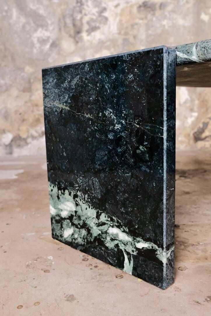 Emerald green marble "eye" coffee table, Roche Bobois, France, 1970s